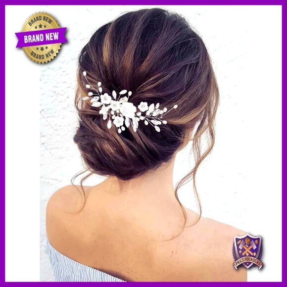 Pearl Crystal Bridal Hair Vine Wedding Accessory 6.5 Inches Adjustable
